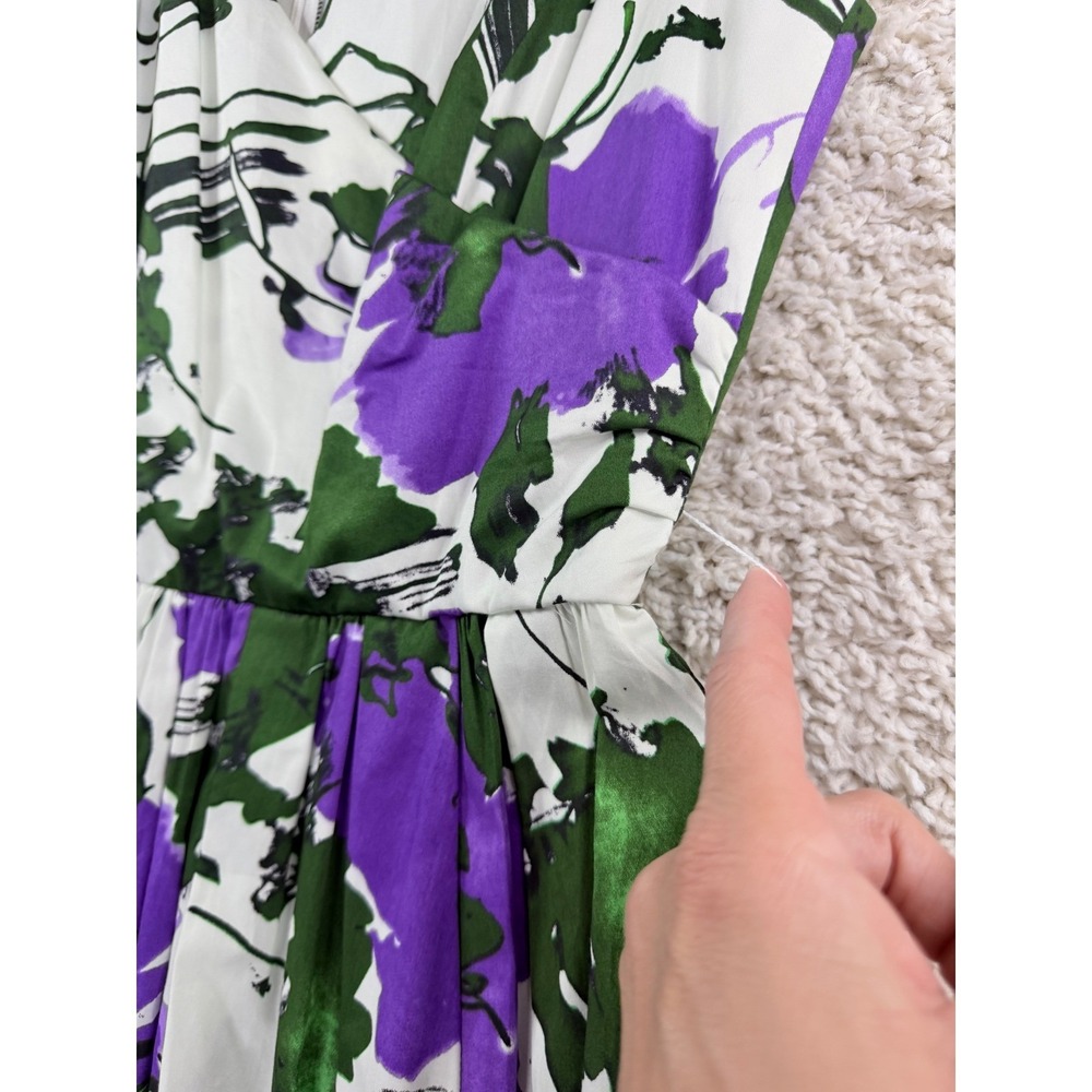 J. Peterman Floral Dress Womens 8 Purple Green White Cotton Sleeveless Midi - Picture 8 of 10